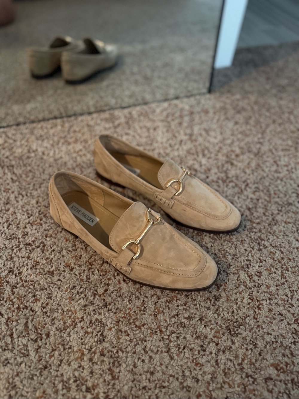 Steve Madden Tan Suede Loafers with Gold Horsebit